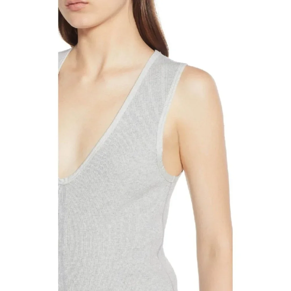 Standard James Perse Light Grey Binding Fitted Rib Dress Women's Size XL - Picture 3 of 10